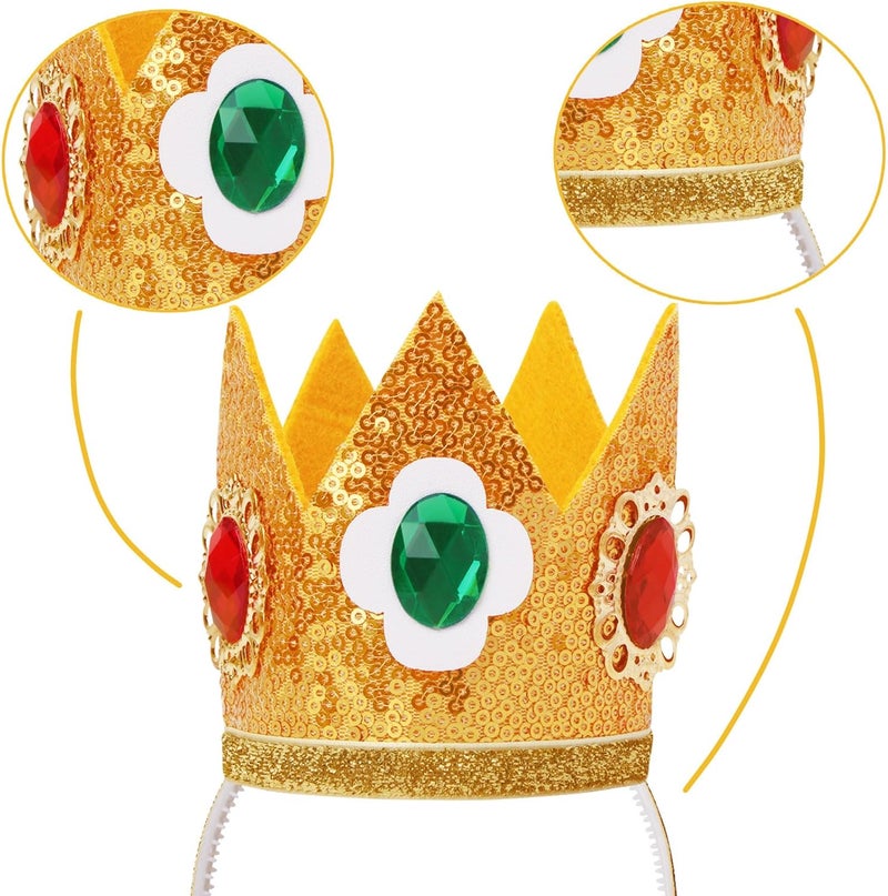 ICECUTE 4 PCS Princess Crown Accessories Kit,Include Crown/Brooch/Earring/Gloves,Princess Costume Accessories for Kids Girls Gold - Image 2